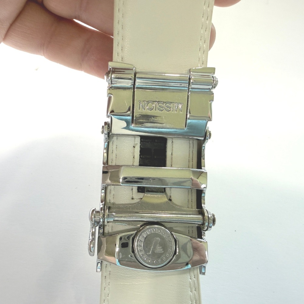 Mission Belt Mens White Leather Ratchet Belt Adjustable Golf Casual 47in - Picture 5 of 8